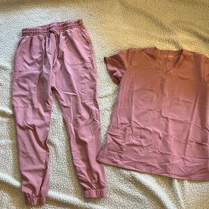 Pink Scrub Set with V-Neck Top and Jogger Pants